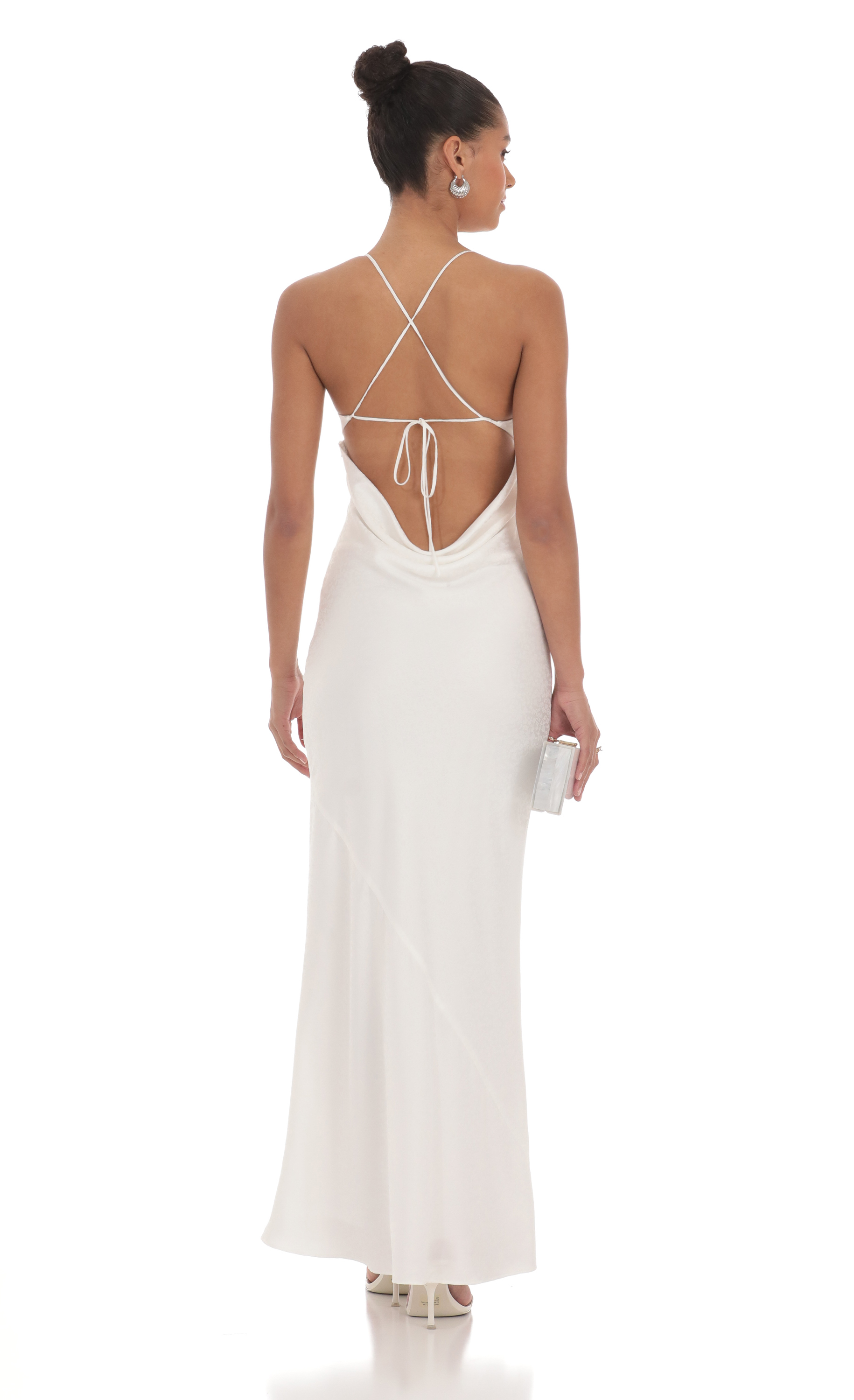 Jacquard Open Back Maxi Dress in White
