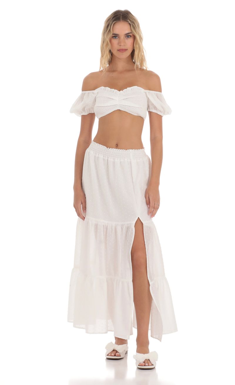 Dotted Puff Sleeve Two Piece Set in White | LUCY IN THE SKY