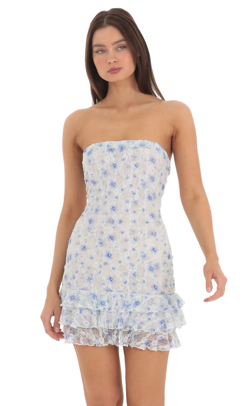princess polly baby blue dress Floral Lace Strapless Bodycon Dress in White