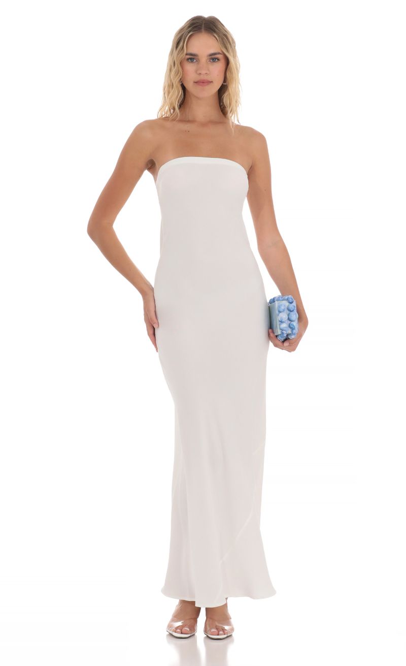 Strapless Straight Maxi Dress in White | LUCY IN THE SKY