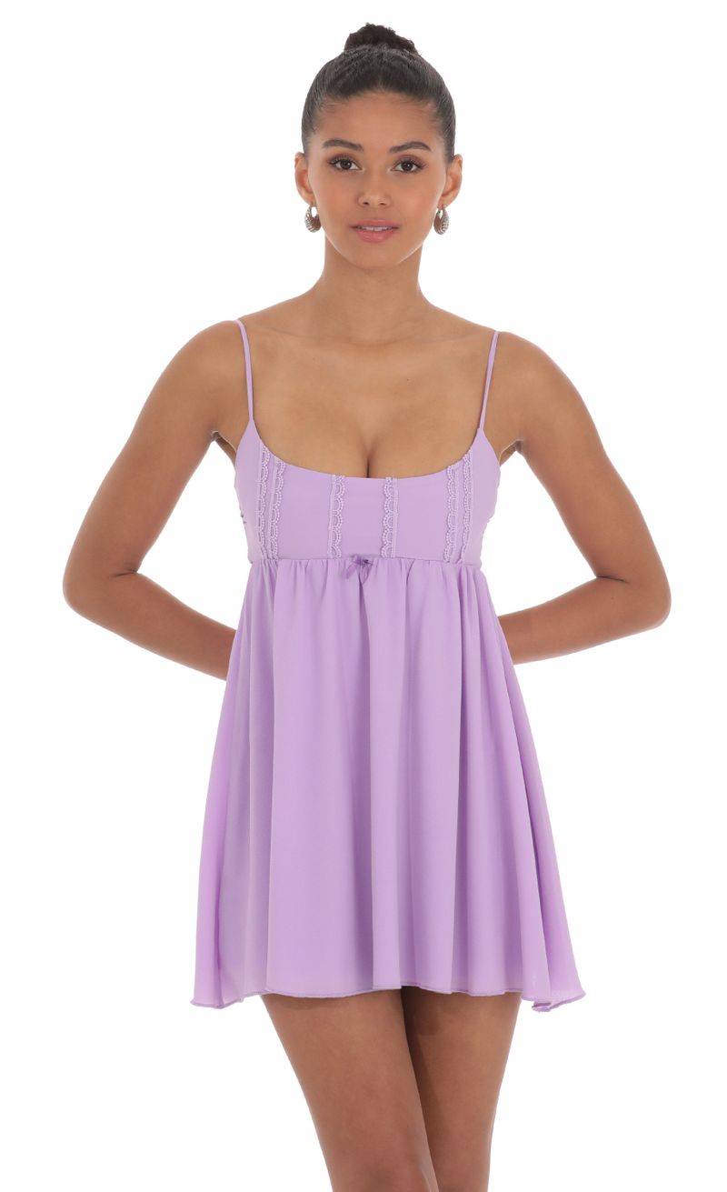Embroidered Babydoll Dress in Purple | LUCY IN THE SKY