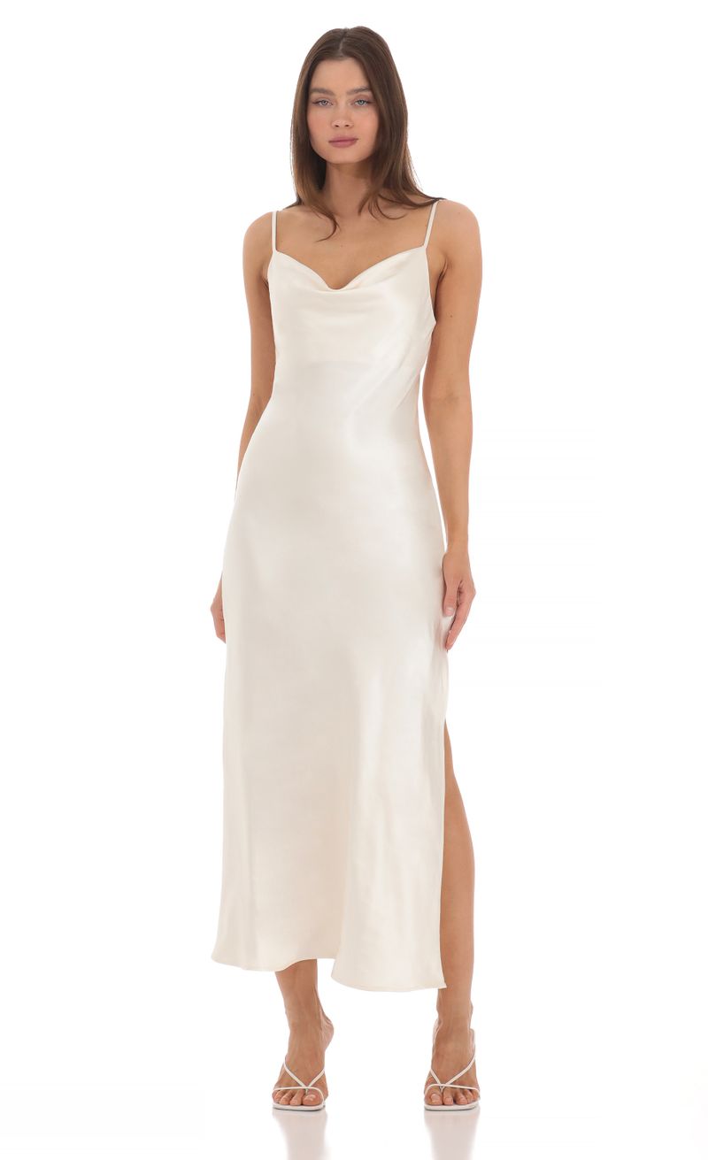 Satin Cowl Neck Maxi Dress in Cream