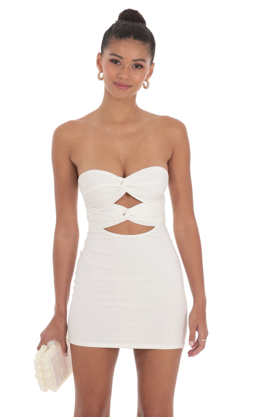 Picture Double Twist Cutout Dress in White. Source: https://media-img.lucyinthesky.com/data/May24/850xAUTO/019c9697-1aed-40e6-930f-c0b43f31cd26.jpg