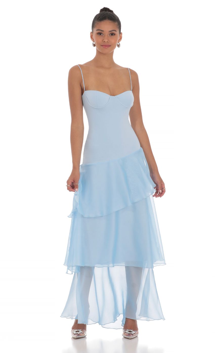 Product image for Long Ruffle Maxi Dress in Blue