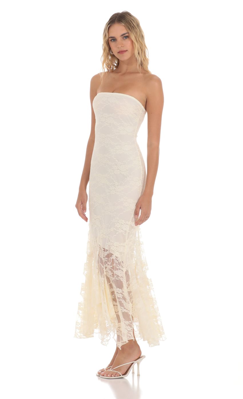 Picture Lace Strapless Fishtail Midi Dress in Cream. Source: https://media-img.lucyinthesky.com/data/May24/850xAUTO/0baa67f6-d856-473e-ac83-b8a644c360d0.jpg