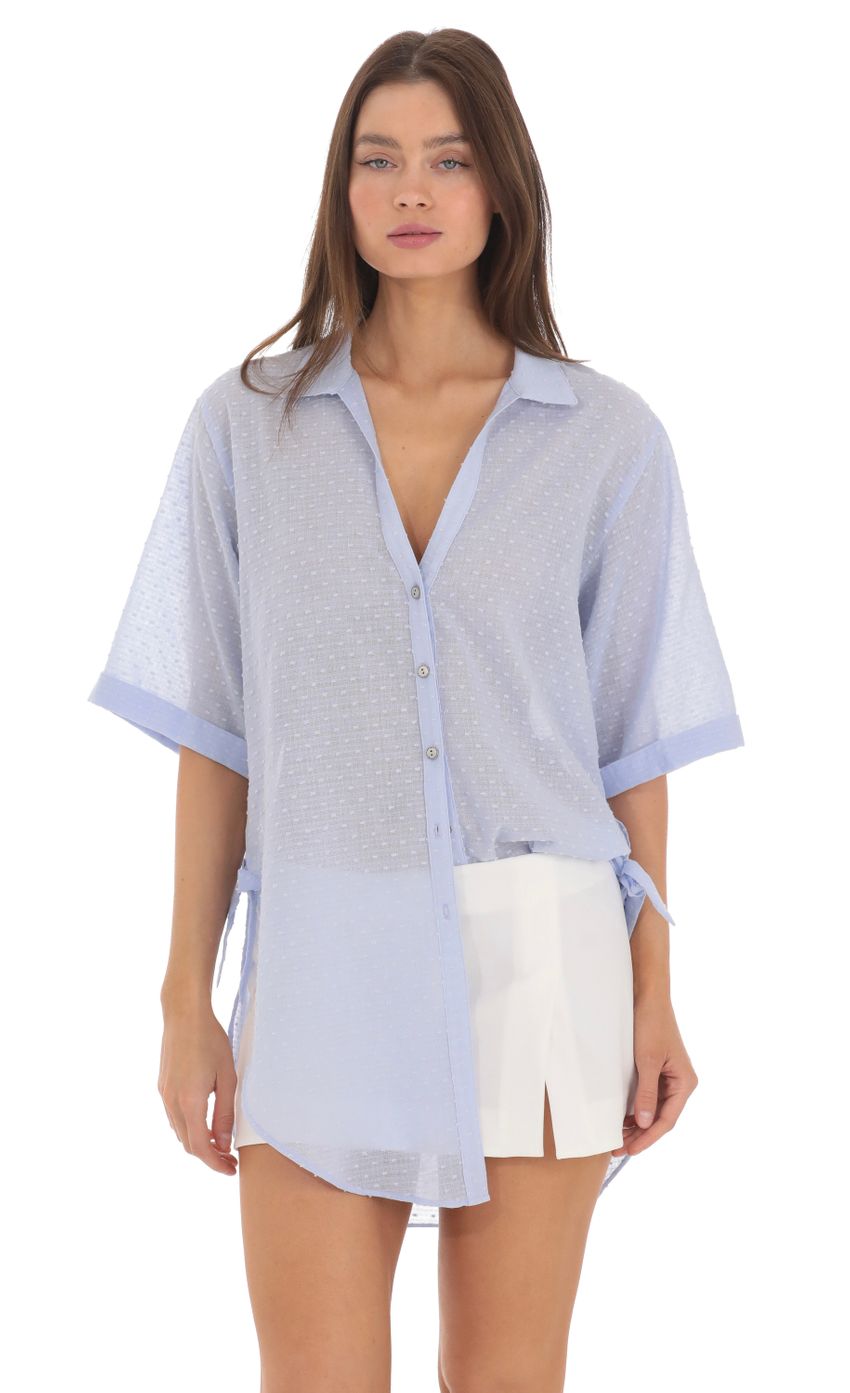 Picture Dotted Button Down Shirt Dress in Blue. Source: https://media-img.lucyinthesky.com/data/May24/850xAUTO/165e8845-ca50-4f76-96a4-8e7dee023fff.jpg
