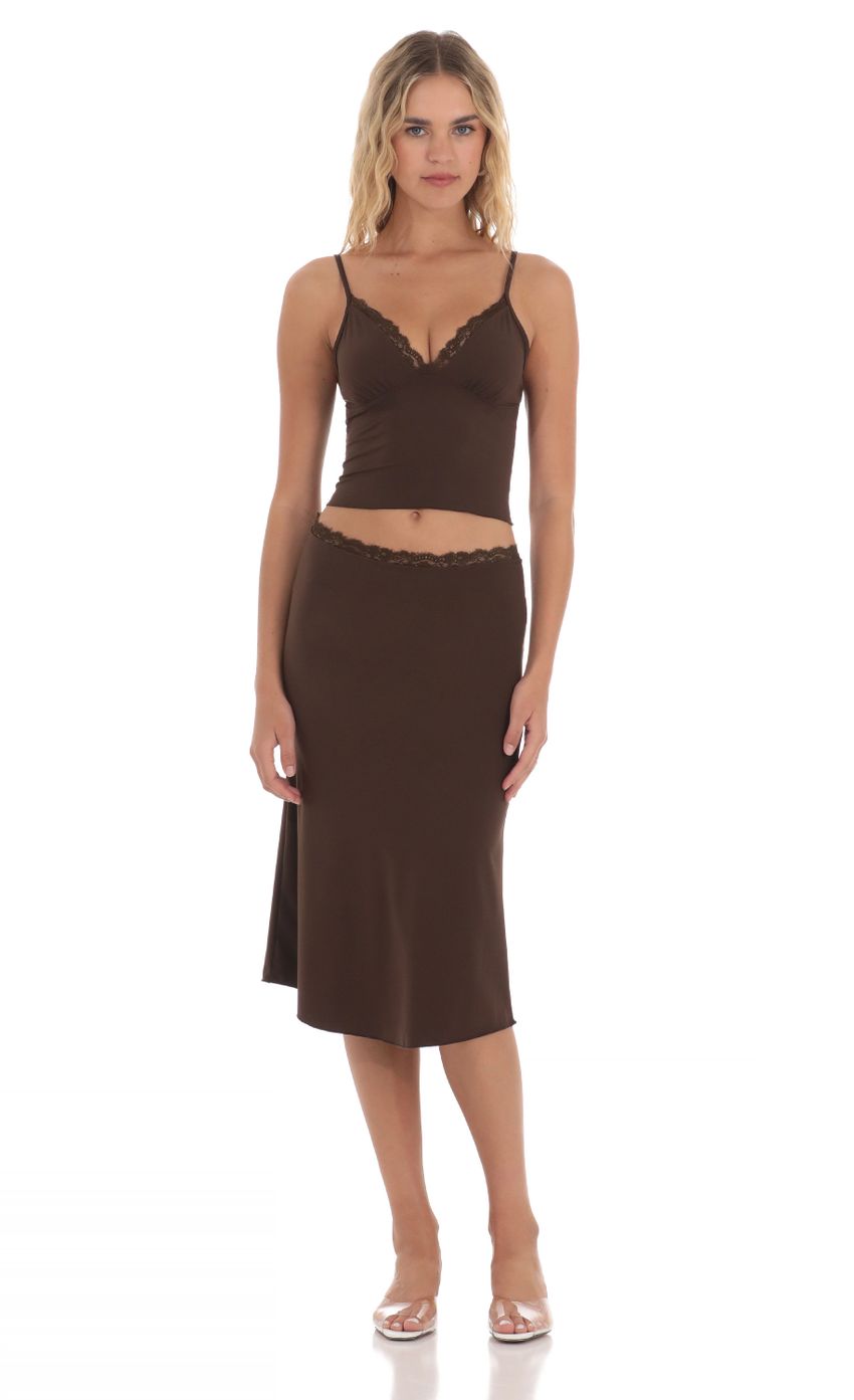 Picture Lace Trim Two Piece Set in Brown. Source: https://media-img.lucyinthesky.com/data/May24/850xAUTO/2c38a588-887a-4d15-9932-5995ab24f46f.jpg