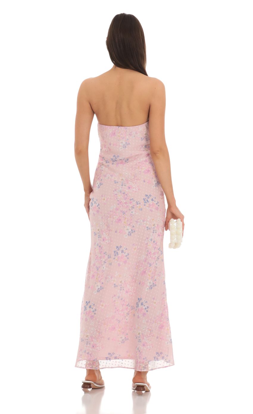 Picture Dotted Floral Strapless Maxi Dress in Pink. Source: https://media-img.lucyinthesky.com/data/May24/850xAUTO/34b8ef73-7022-4b5b-bf34-1479d34ee317.jpg