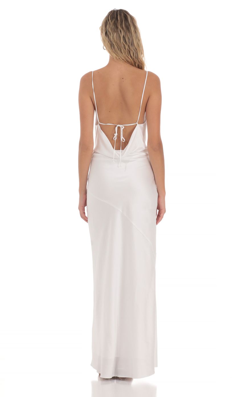 Picture Satin Asymmetrical Cowl Neck Maxi Dress in White. Source: https://media-img.lucyinthesky.com/data/May24/850xAUTO/39fd5e15-76e8-4924-a6f0-224f6dfc6cfc.jpg