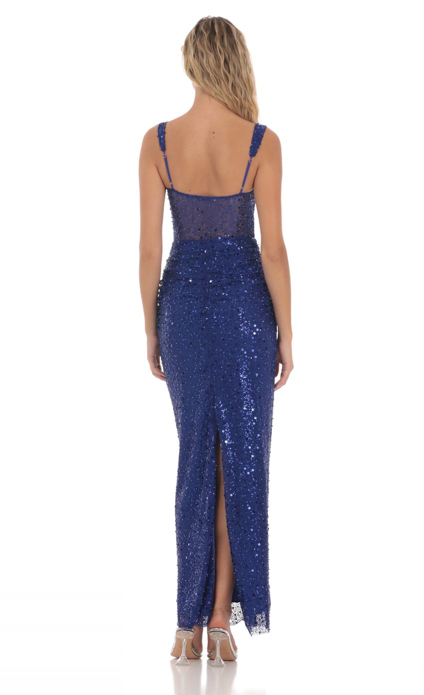 Picture Sequin Pear Twist Ruched Maxi Dress in Blue. Source: https://media-img.lucyinthesky.com/data/May24/850xAUTO/3b6c9800-ac33-4bb0-9cf4-c1ea5588510f.jpg