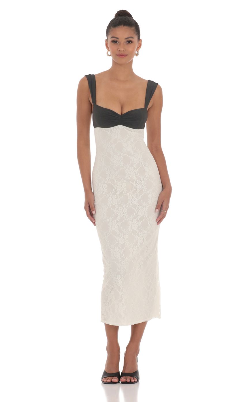 Product image for Two Toned Lace Midi Dress in Black and Cream