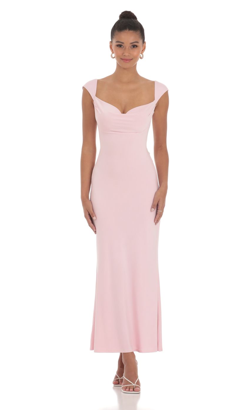 Picture Strappy Cowl Neck Maxi Dress in Pink. Source: https://media-img.lucyinthesky.com/data/May24/850xAUTO/44957e3e-ec2a-4816-af83-74d7f4a22522.jpg