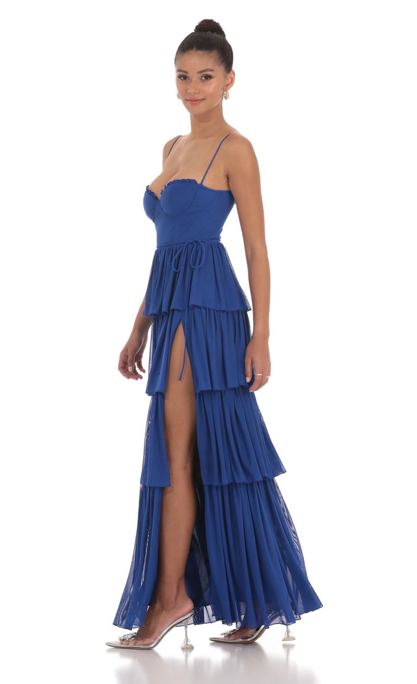 Picture Mesh Ruffle Maxi Dress in Navy. Source: https://media-img.lucyinthesky.com/data/May24/850xAUTO/4c0a6d58-da12-45e3-a388-087533c28a23.jpg