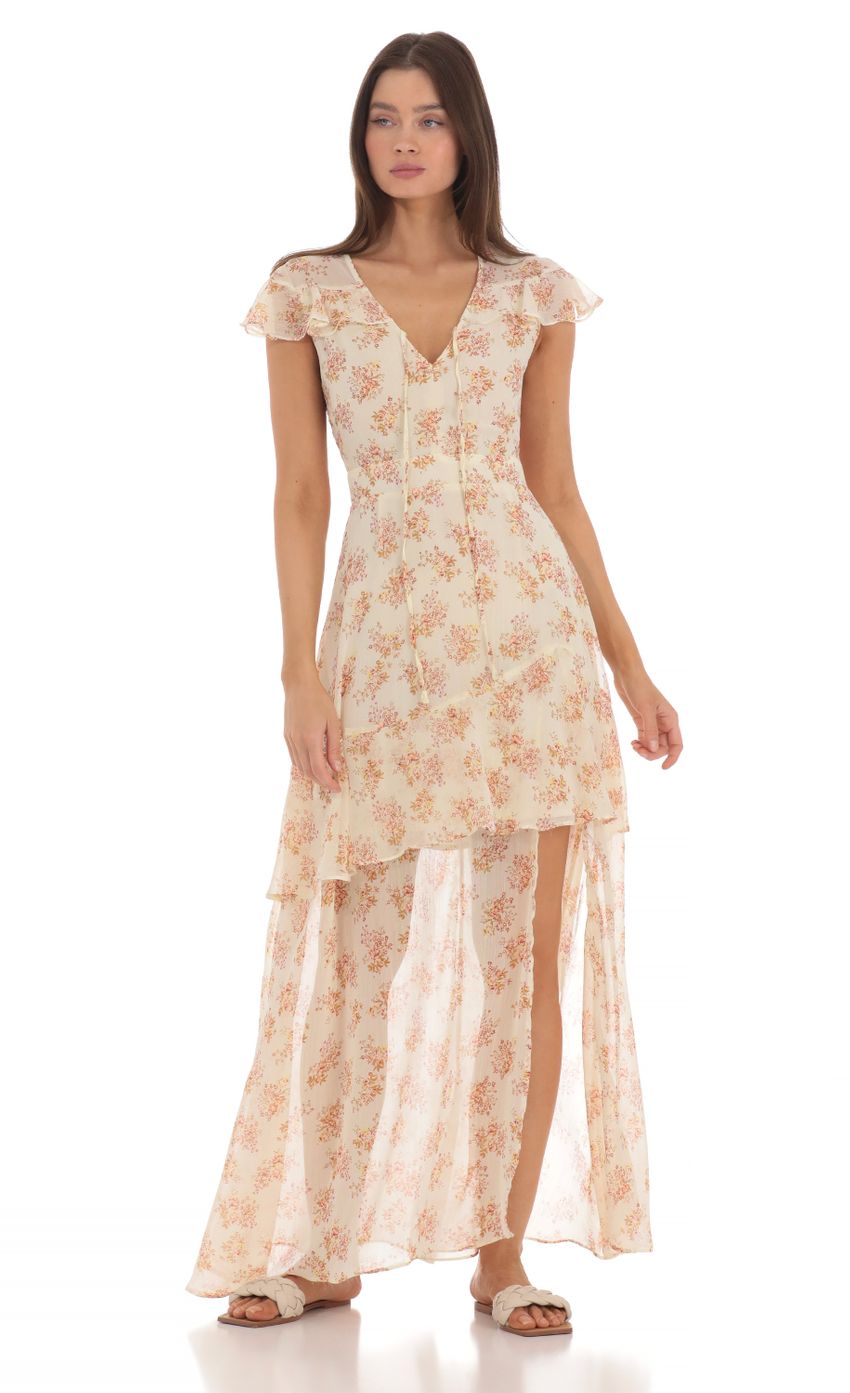 Picture Floral Shimmer Ruffle Dress in Yellow. Source: https://media-img.lucyinthesky.com/data/May24/850xAUTO/5e1c72ea-c4e9-4167-aec7-1b78bb1b1933.jpg