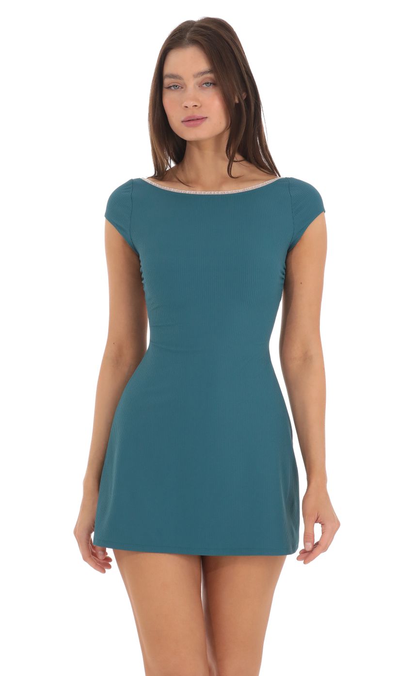 Picture Ribbed Open Back Bodycon Dress in Teal. Source: https://media-img.lucyinthesky.com/data/May24/850xAUTO/6373109d-69ac-4e02-9a97-aeb3a97935c6.jpg