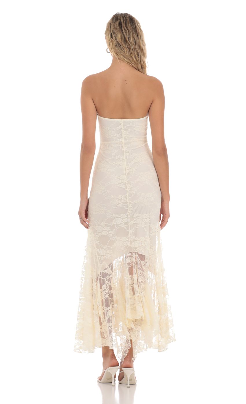 Picture Lace Strapless Fishtail Midi Dress in Cream. Source: https://media-img.lucyinthesky.com/data/May24/850xAUTO/64af3b96-ef95-4cf9-a318-251bf377500c.jpg