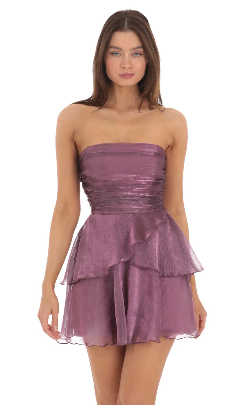 Picture Petal Ruffle Strapless Dress in Purple. Source: https://media-img.lucyinthesky.com/data/May24/850xAUTO/7758fc7f-b9f1-42ad-9747-1c42cb036317.jpg