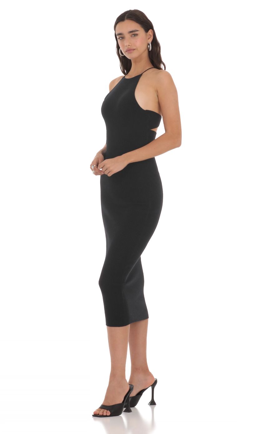 Picture Ribbed Open Back Midi Dress in Black. Source: https://media-img.lucyinthesky.com/data/May24/850xAUTO/7c03b355-b44c-426b-948d-0f9aefa667db.jpg