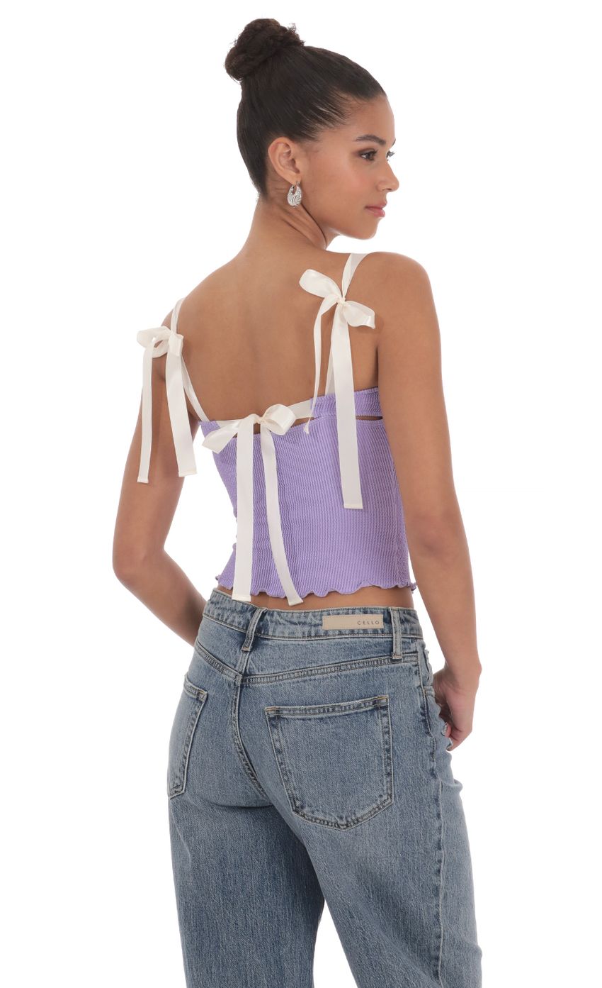 Picture Ribbon Ties Stretch Top in in Lavender. Source: https://media-img.lucyinthesky.com/data/May24/850xAUTO/8a2d6df2-26f7-4461-937d-e7502fa8f7d5.jpg