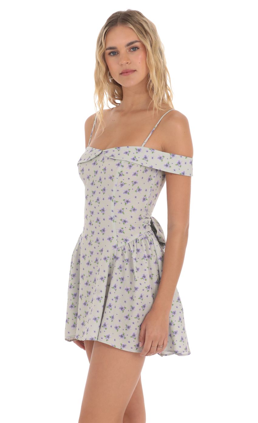 Picture Floral Off Shoulder Flare Dress in Sage. Source: https://media-img.lucyinthesky.com/data/May24/850xAUTO/91ab547b-68c0-483b-b857-0641aae46b81.jpg