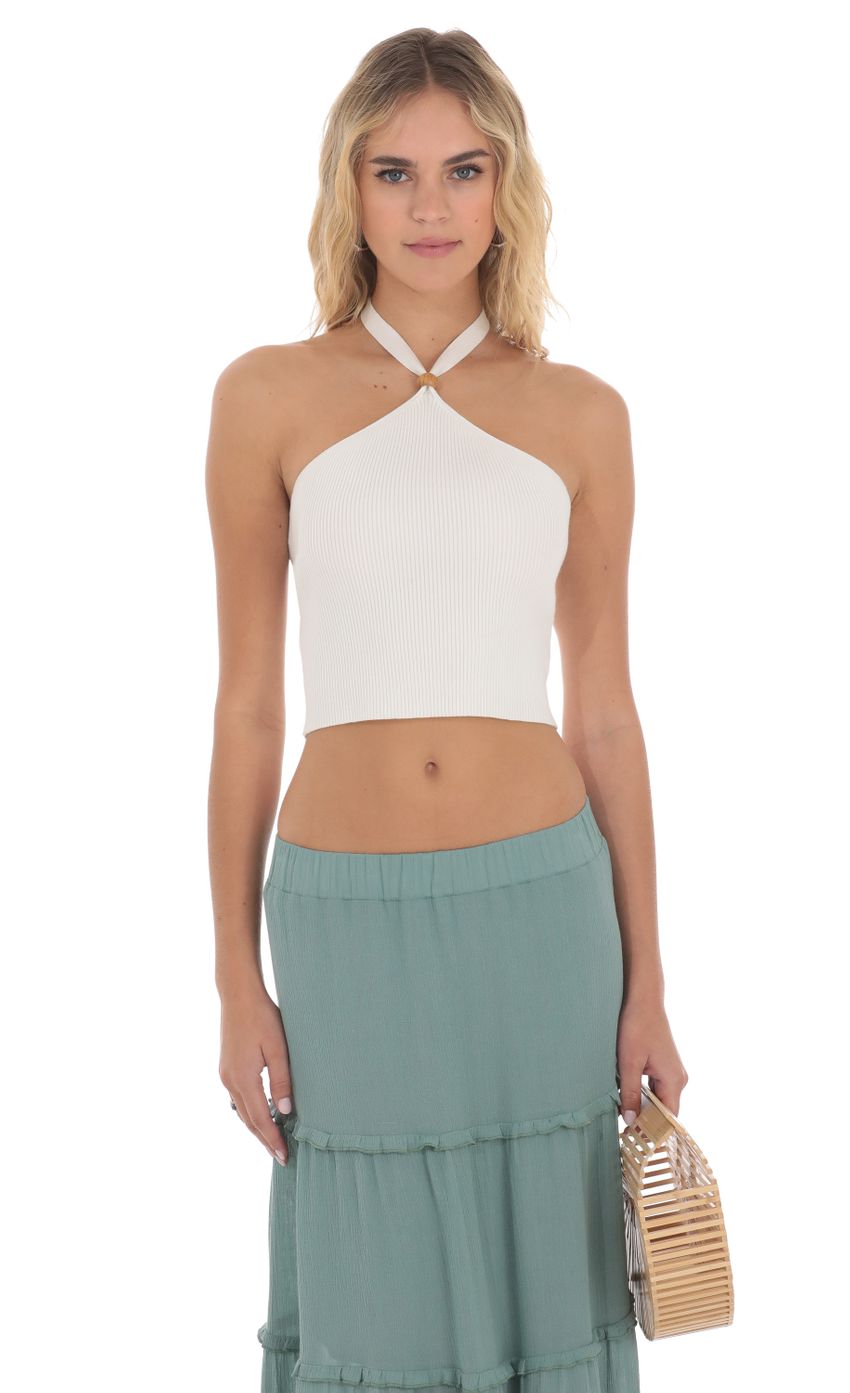Picture Ribbed Bead Halter Top in White. Source: https://media-img.lucyinthesky.com/data/May24/850xAUTO/9401403a-86b5-48a3-bb84-9cb15b5b88ee.jpg