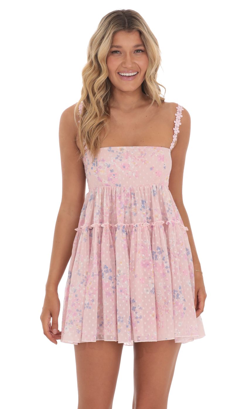 Picture Dotted Floral Babydoll Dress in Pink. Source: https://media-img.lucyinthesky.com/data/May24/850xAUTO/961eee2f-9c13-470b-a010-52e481394251.jpg