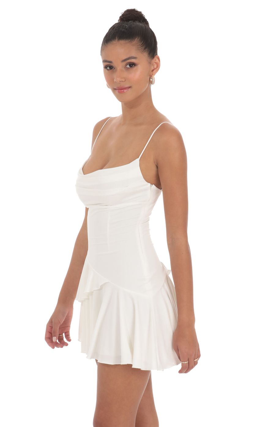 Picture Cowl Neck Asymmetrical Ruffle Dress in White. Source: https://media-img.lucyinthesky.com/data/May24/850xAUTO/9ad126a9-b31b-4b3a-b21e-83d11d62b949.jpg