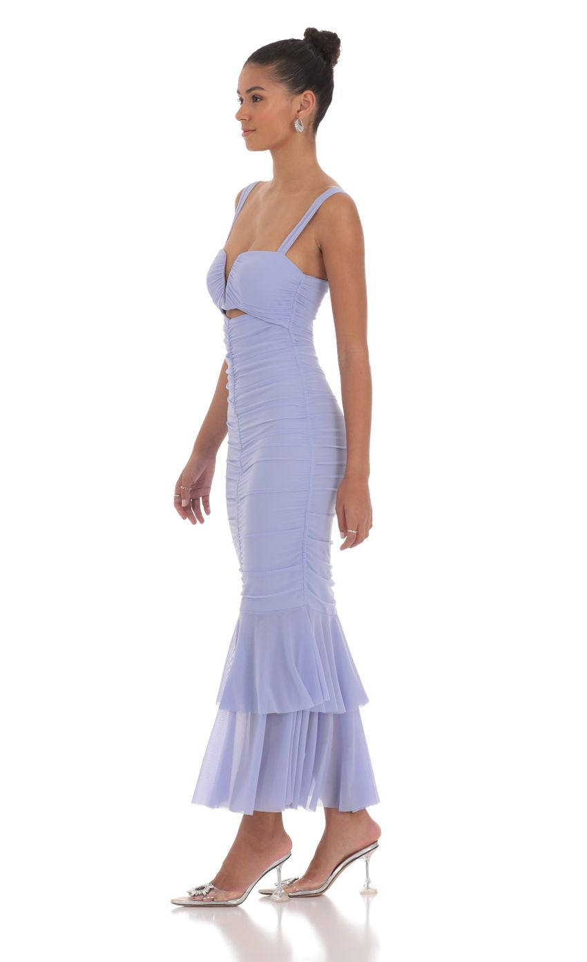 Picture Mesh Ruched Mermaid Midi Dress in Periwinkle. Source: https://media-img.lucyinthesky.com/data/May24/850xAUTO/9f699d8d-bae5-4093-a65e-8b783506aa95.jpg
