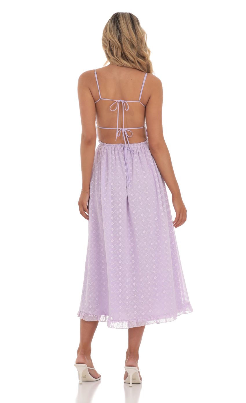Picture Floral Embroidered Open Back Midi Dress in Lavender. Source: https://media-img.lucyinthesky.com/data/May24/850xAUTO/a52ab5f2-431f-45a4-b540-78e82f138165.jpg