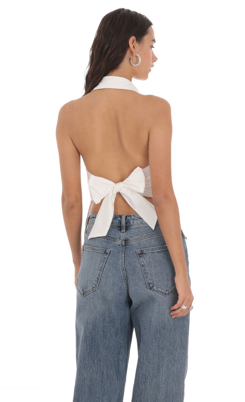 Product image for Collared Button Down Halter Top in White