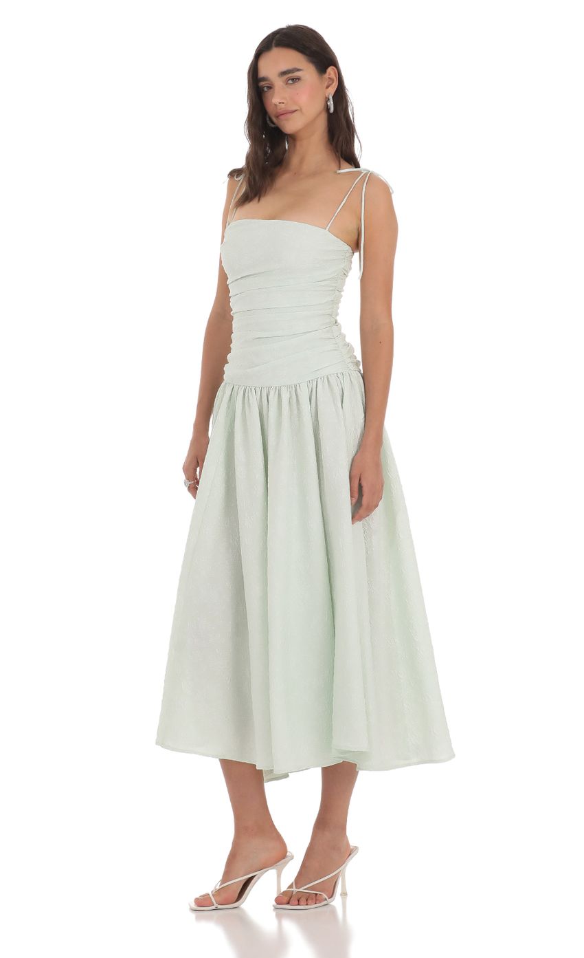 Product image for Jacquard Ruched Square Neck Midi Dress in Mint