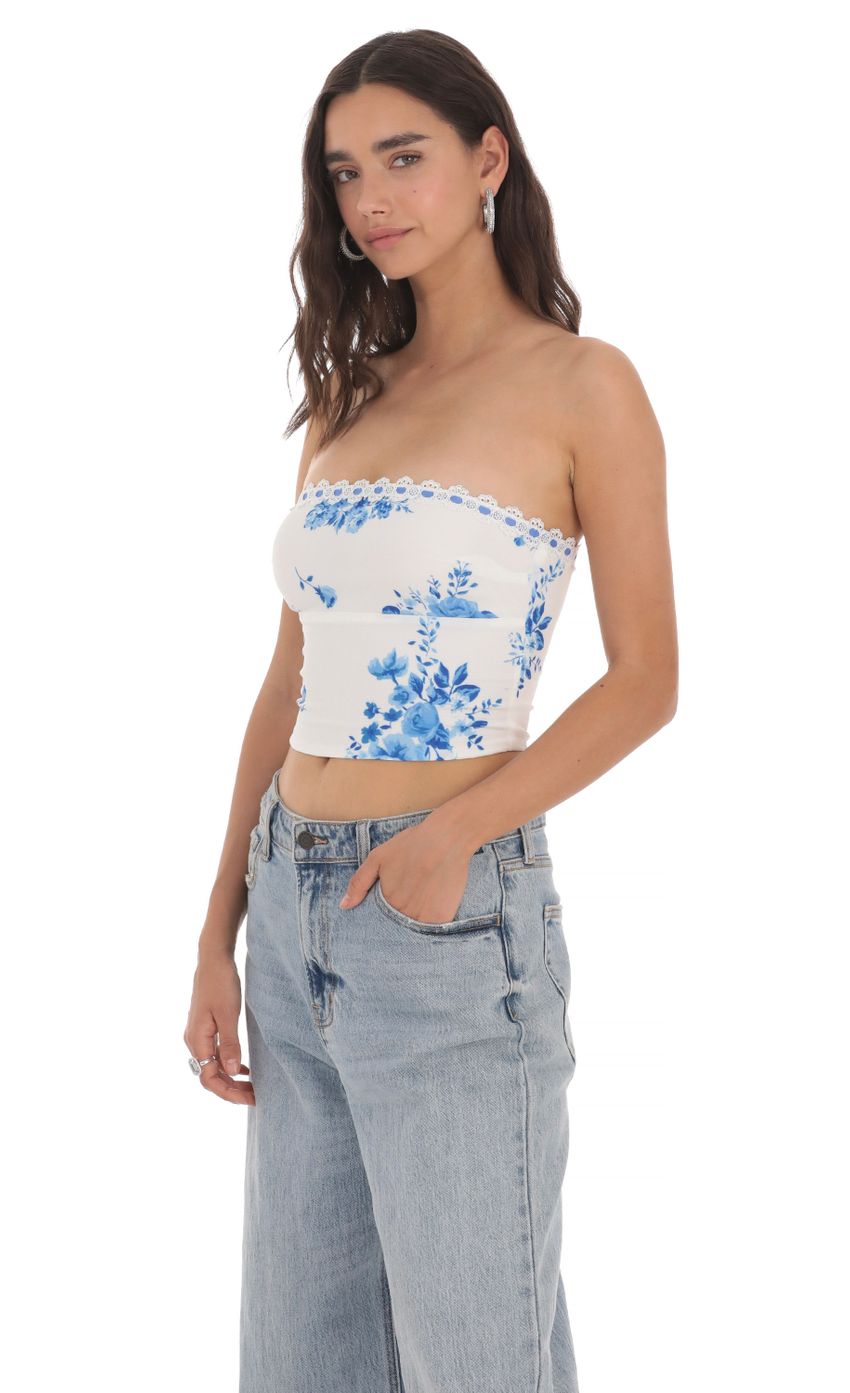 Picture Strapless Floral Top in White. Source: https://media-img.lucyinthesky.com/data/May24/850xAUTO/bc4df728-5af6-45be-8f69-02eabd0ef635.jpg
