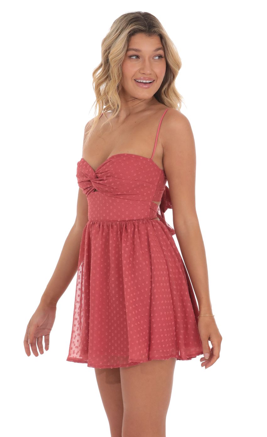 Picture Dotted Front Twist A-line Dress in Berry. Source: https://media-img.lucyinthesky.com/data/May24/850xAUTO/bf9c0584-c4c8-44a2-8b68-fe7d47c68abd.jpg
