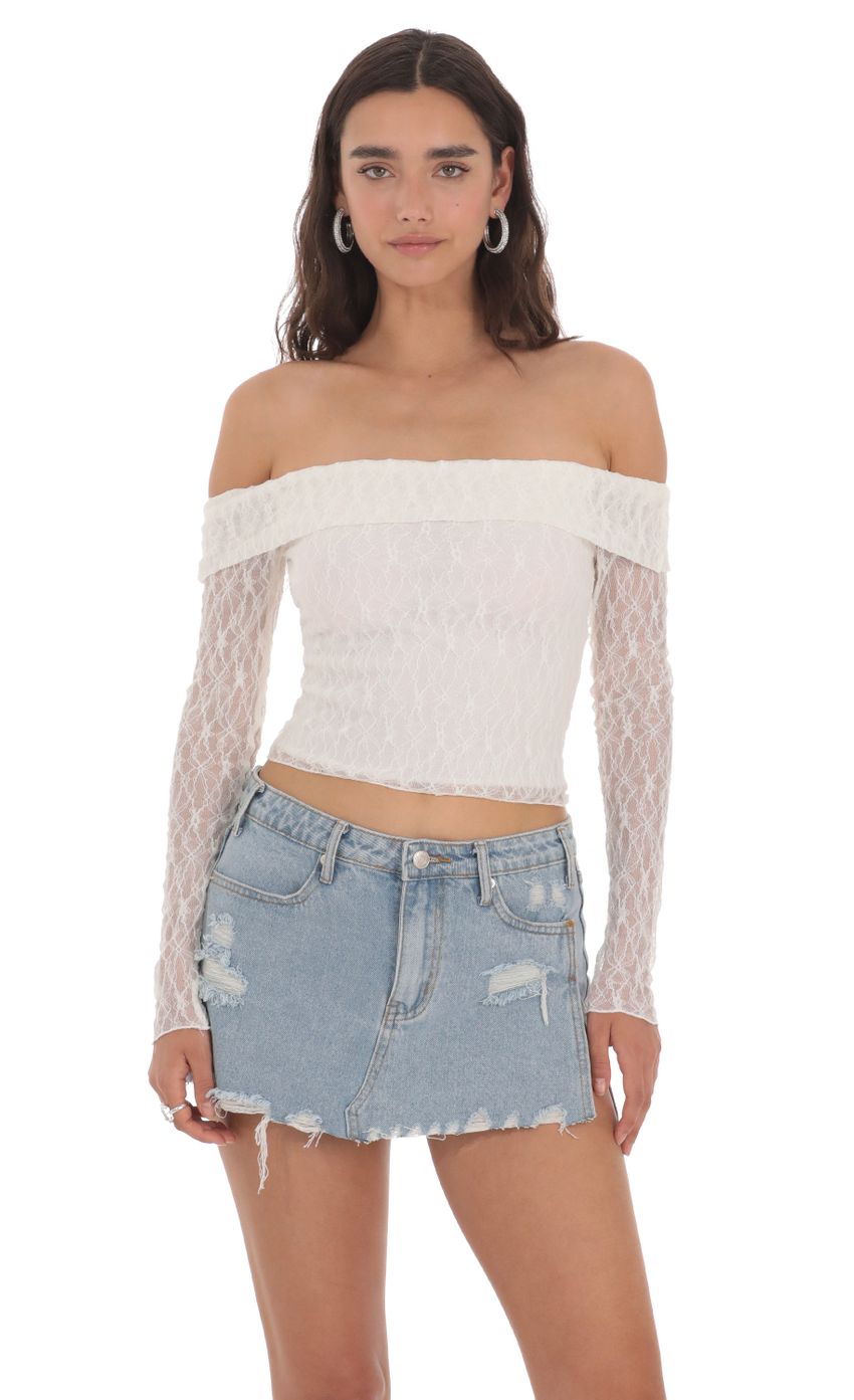 Picture Off Shoulder Lace Top in White. Source: https://media-img.lucyinthesky.com/data/May24/850xAUTO/c25fef45-5ff7-4a66-8b30-c9a2209796e9.jpg