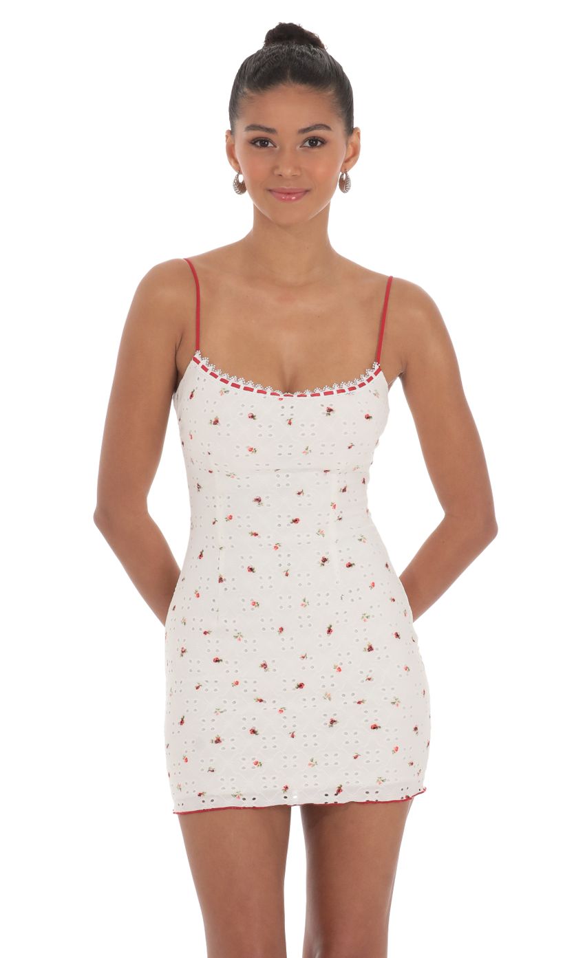 Picture Eyelet Floral Bodycon Dress in White. Source: https://media-img.lucyinthesky.com/data/May24/850xAUTO/c7360b5c-7956-4f4d-a1a7-17f2dbf7dab5.jpg