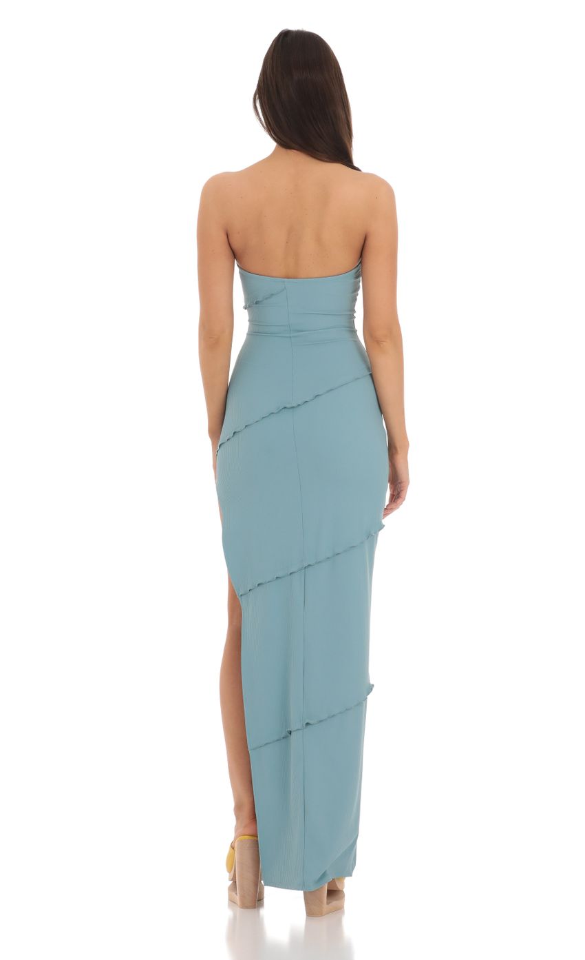 Picture Ruffle Strapless Dress in Blue. Source: https://media-img.lucyinthesky.com/data/May24/850xAUTO/c73a965e-17c4-4274-a4e2-701e0b574210.jpg