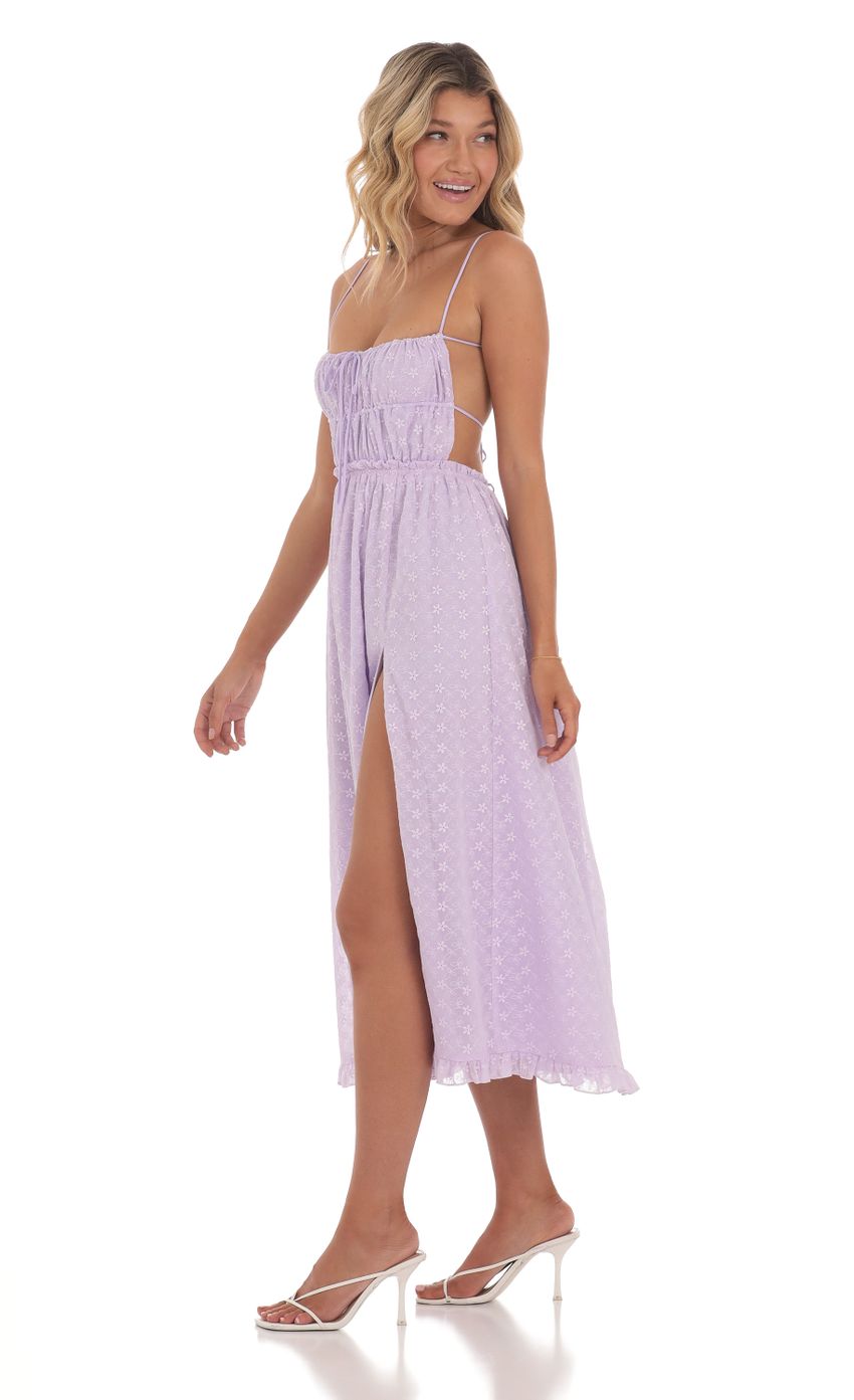 Picture Floral Embroidered Open Back Midi Dress in Lavender. Source: https://media-img.lucyinthesky.com/data/May24/850xAUTO/cafa106e-e107-4b78-98d1-9c9508bbf767.jpg