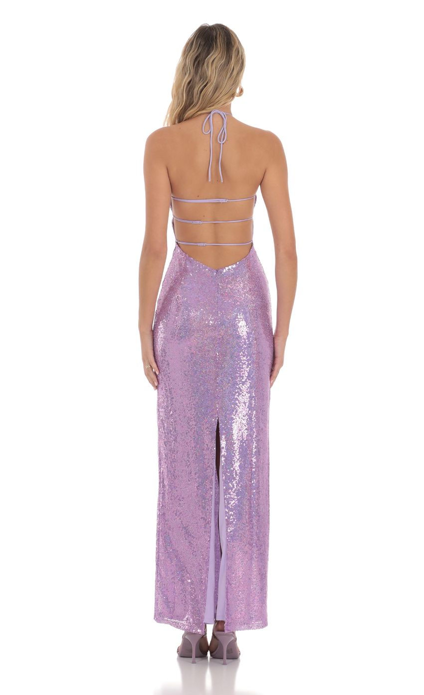 Picture Sequin Halter Maxi Dress in Lavender. Source: https://media-img.lucyinthesky.com/data/May24/850xAUTO/e492a8f1-ca1c-4c08-af40-c3e4f504eaa3.jpg