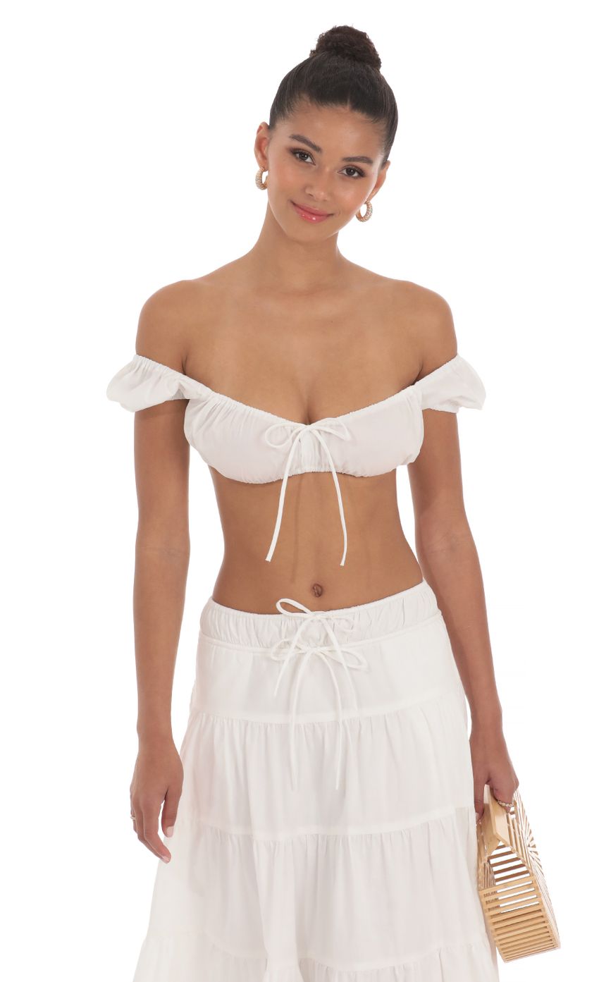 Picture Off Shoulder Crop Top in White. Source: https://media-img.lucyinthesky.com/data/May24/850xAUTO/e844d565-1e37-4466-ad63-ef713492c736.jpg