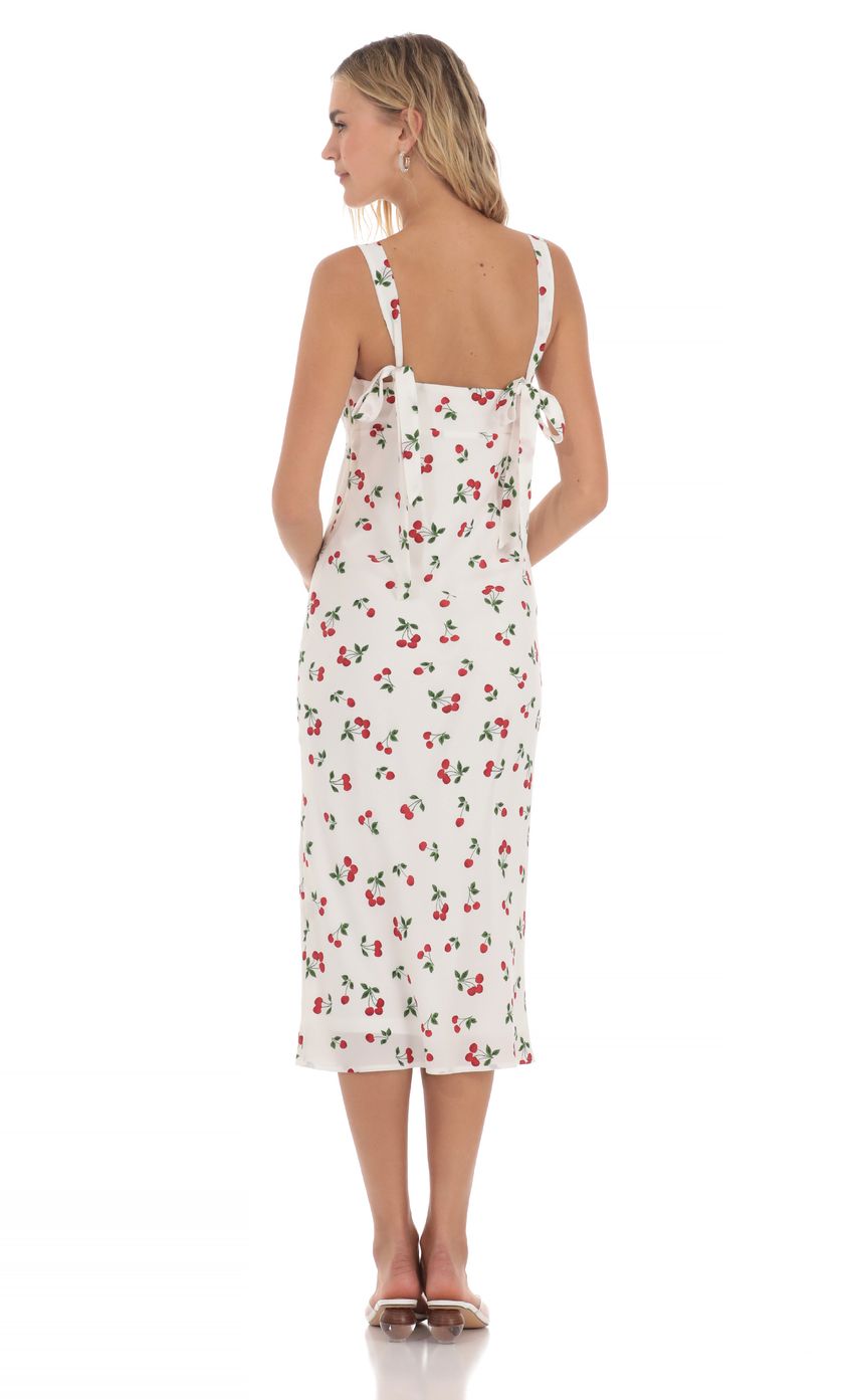 Product image for Cherry Back Ties Midi Dress in White