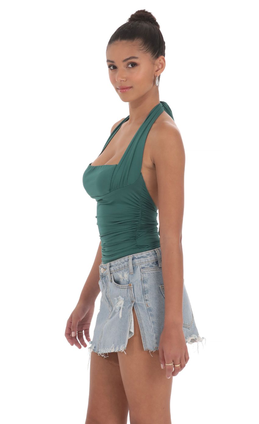 Picture Halter Ruched Top in Hunter Green. Source: https://media-img.lucyinthesky.com/data/May24/850xAUTO/f0950e8d-ee94-438f-bc60-3f19754fe2ff.jpg