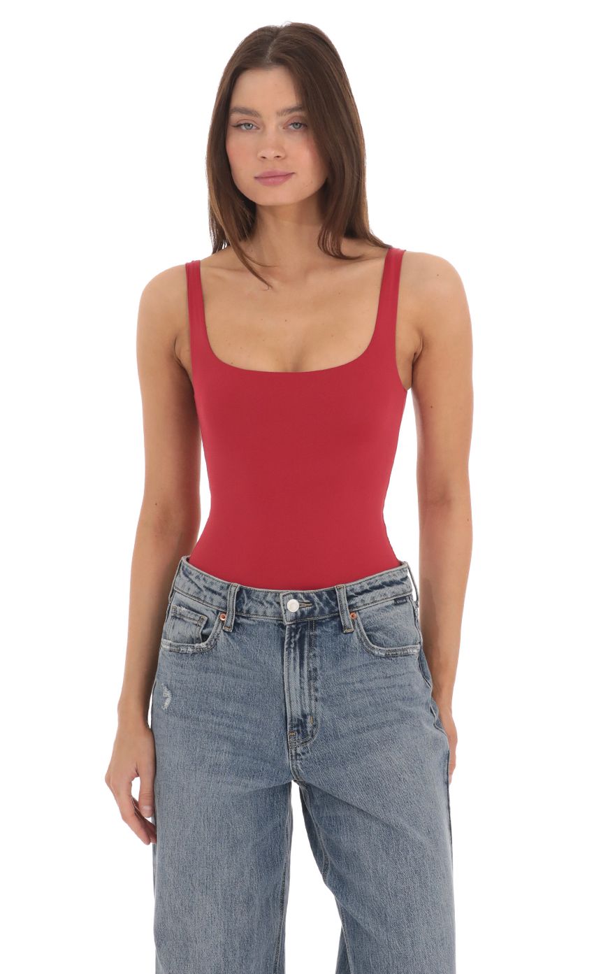 Picture Basic Tank Bodysuit in Red. Source: https://media-img.lucyinthesky.com/data/May24/850xAUTO/f698d9f6-33cd-4269-8e9e-9986ecb64dc2.jpg