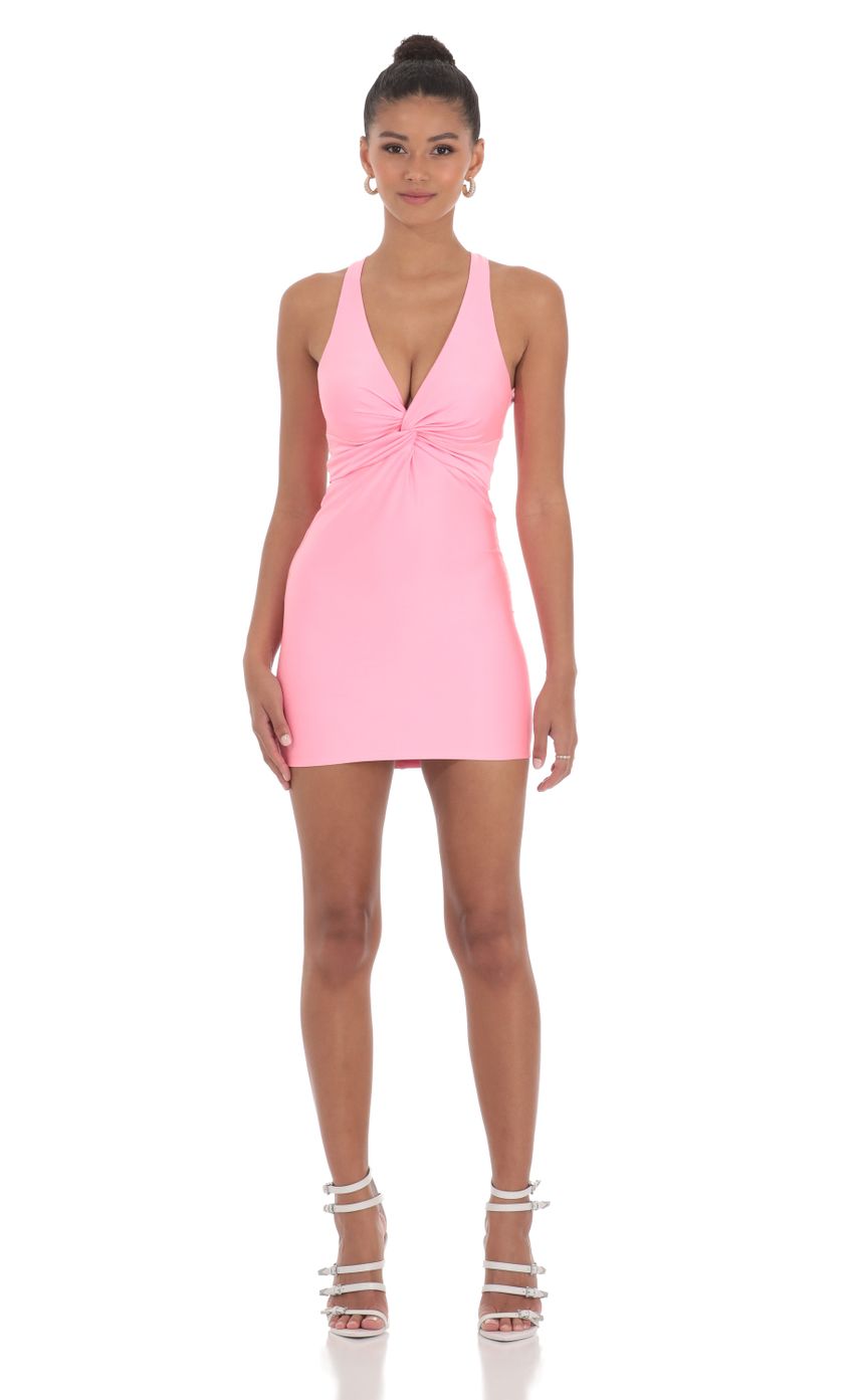 Picture Twist Open Back Dress in Pink. Source: https://media-img.lucyinthesky.com/data/May24/850xAUTO/f986ce86-c8fd-4fb0-b287-8b72e82ffcfa.jpg