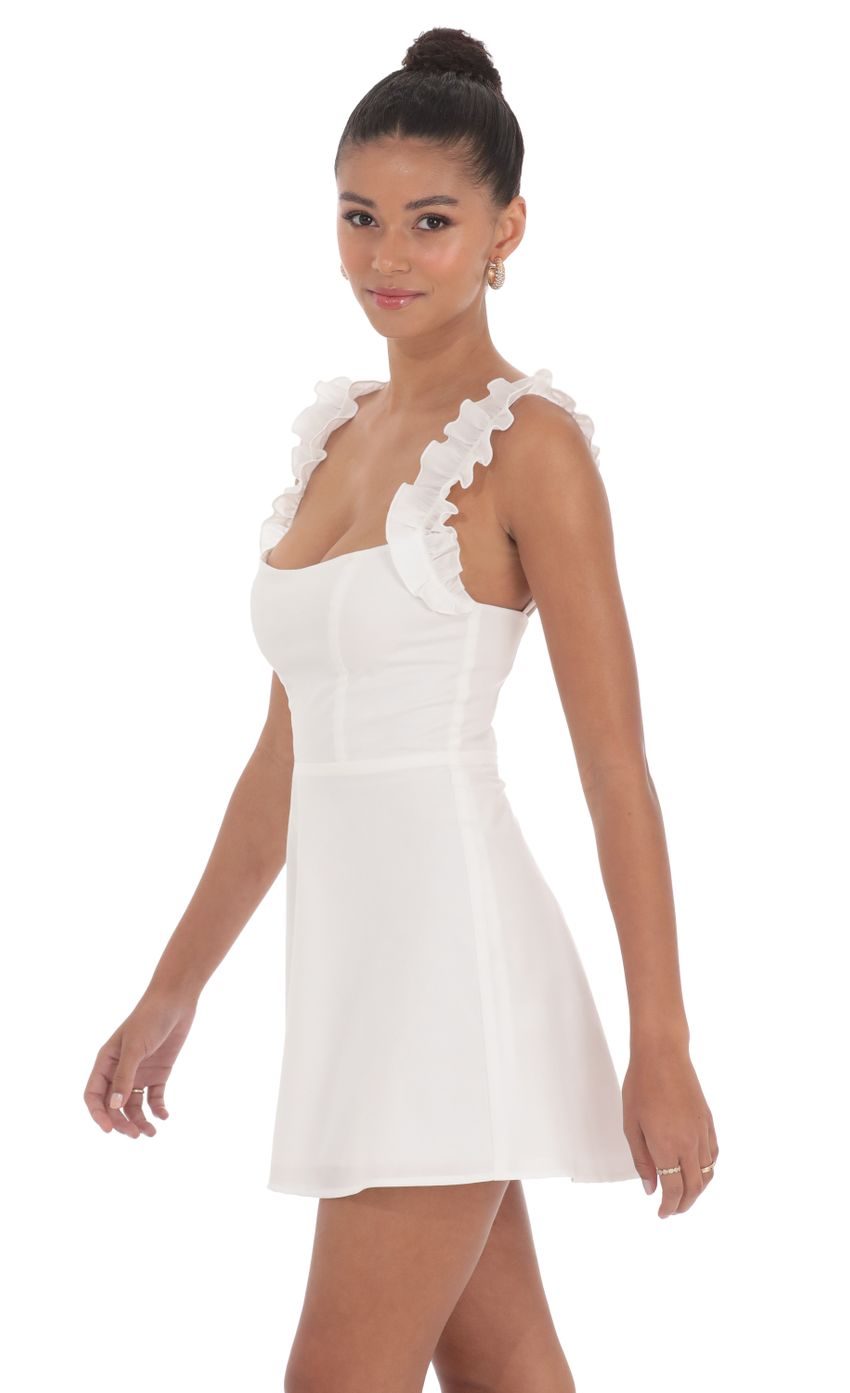 Picture Ruffle Strap A-line Dress in White. Source: https://media-img.lucyinthesky.com/data/May24/850xAUTO/fcb8493a-c643-40ed-a666-661cdcb24edb.jpg
