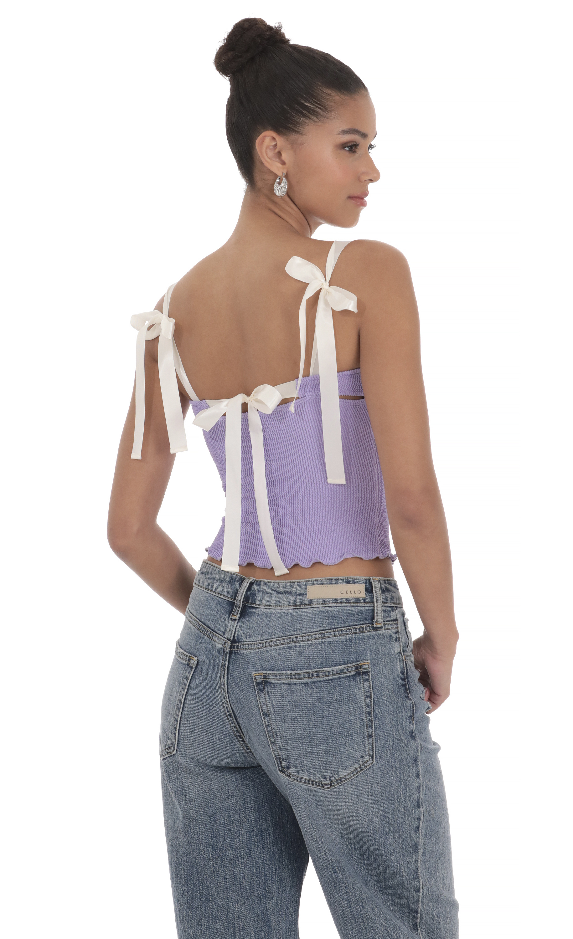 Ribbon Ties Stretch Top in in Lavender