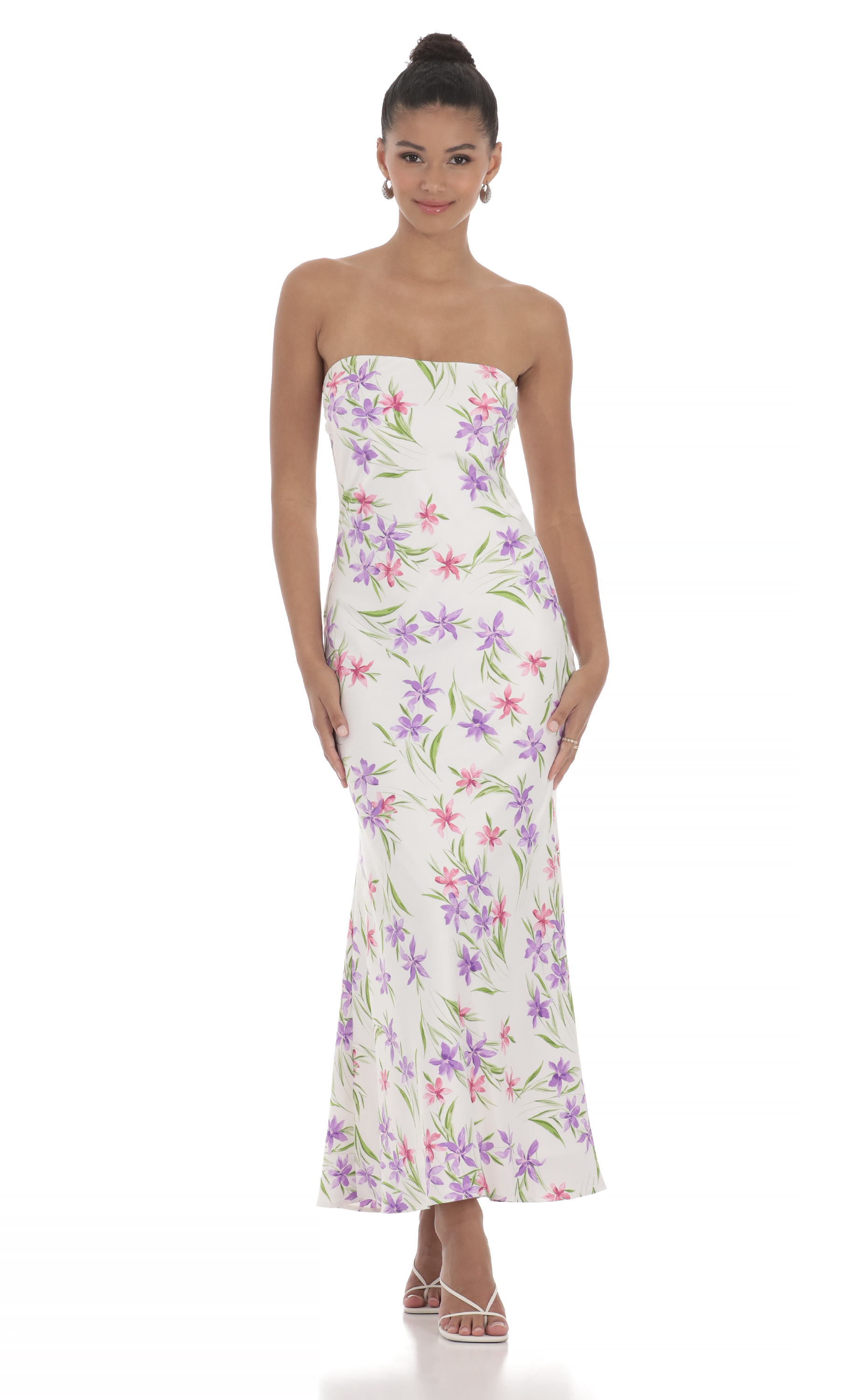 Floral Strapless Maxi Dress in White