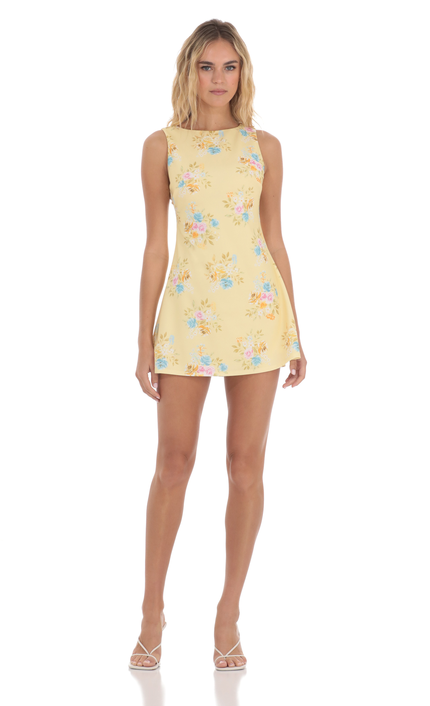 Floral High Neck Dress in Yellow