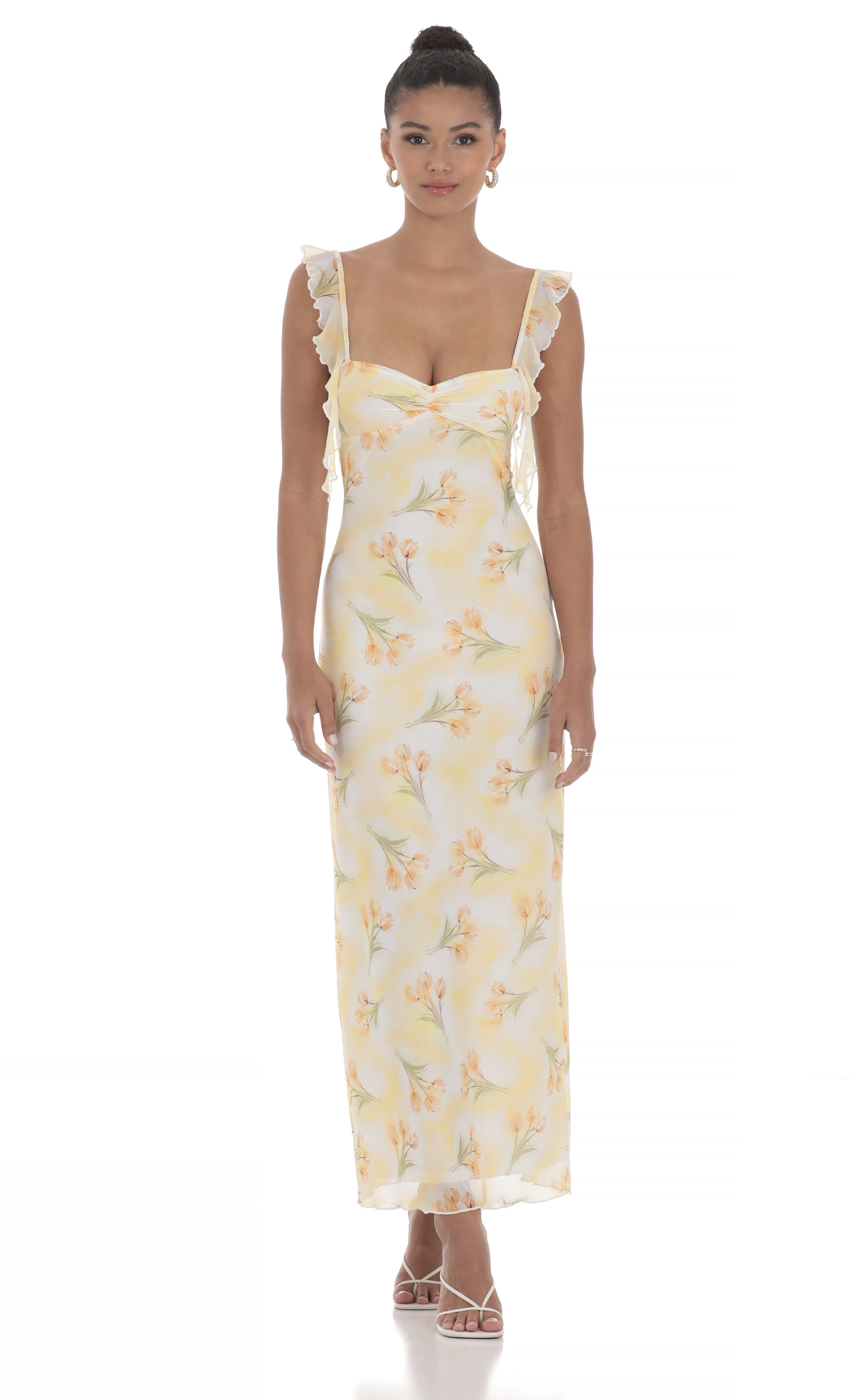 Floral Tassel Strap Maxi Dress in Yellow and White