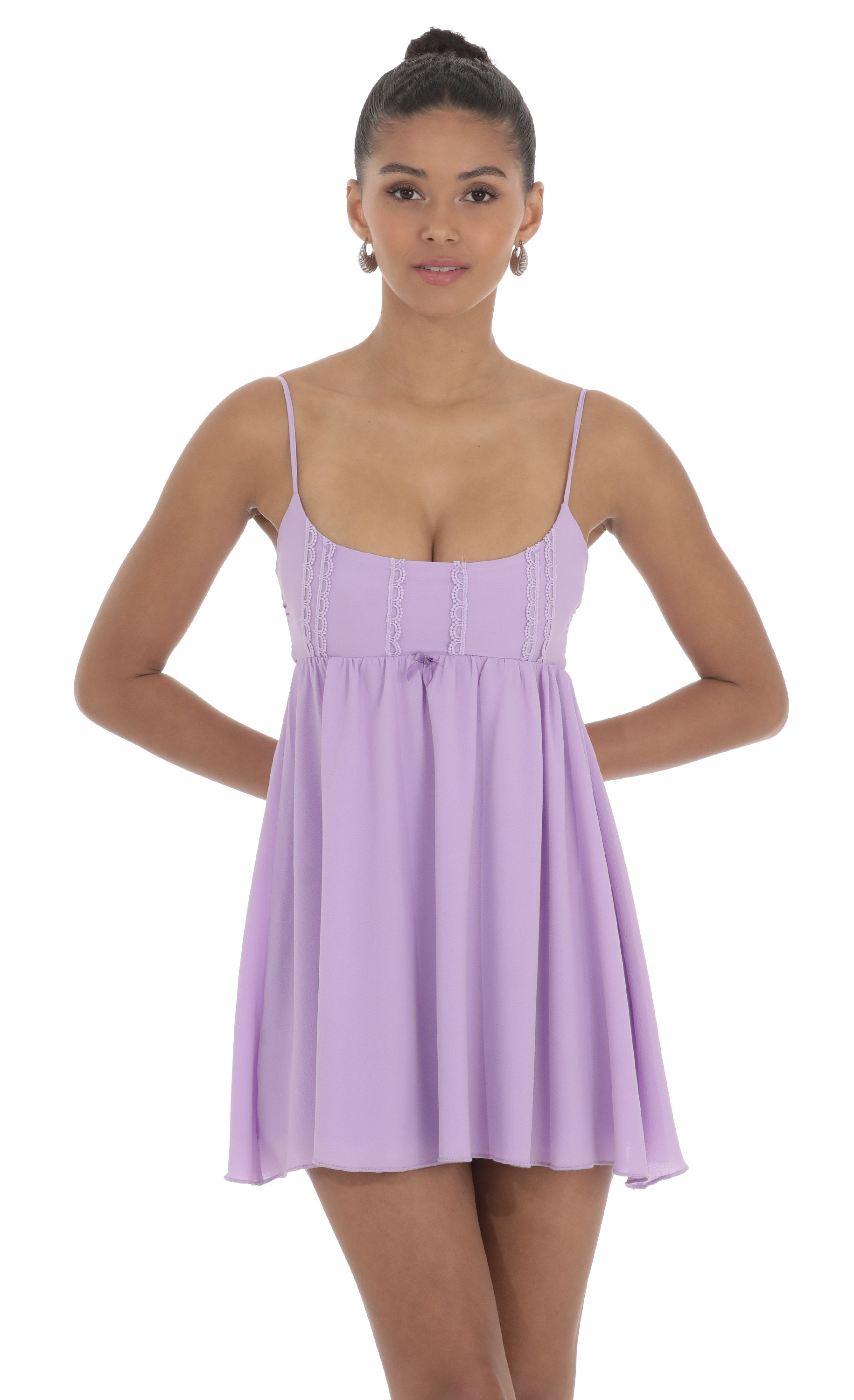 Embroidered Babydoll Dress in Purple