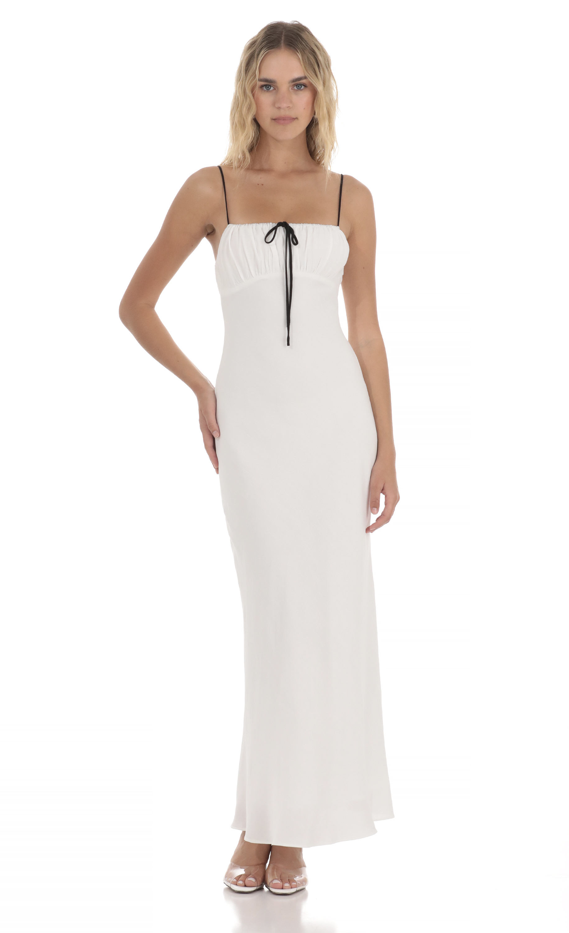 Front Tie Maxi Dress in White